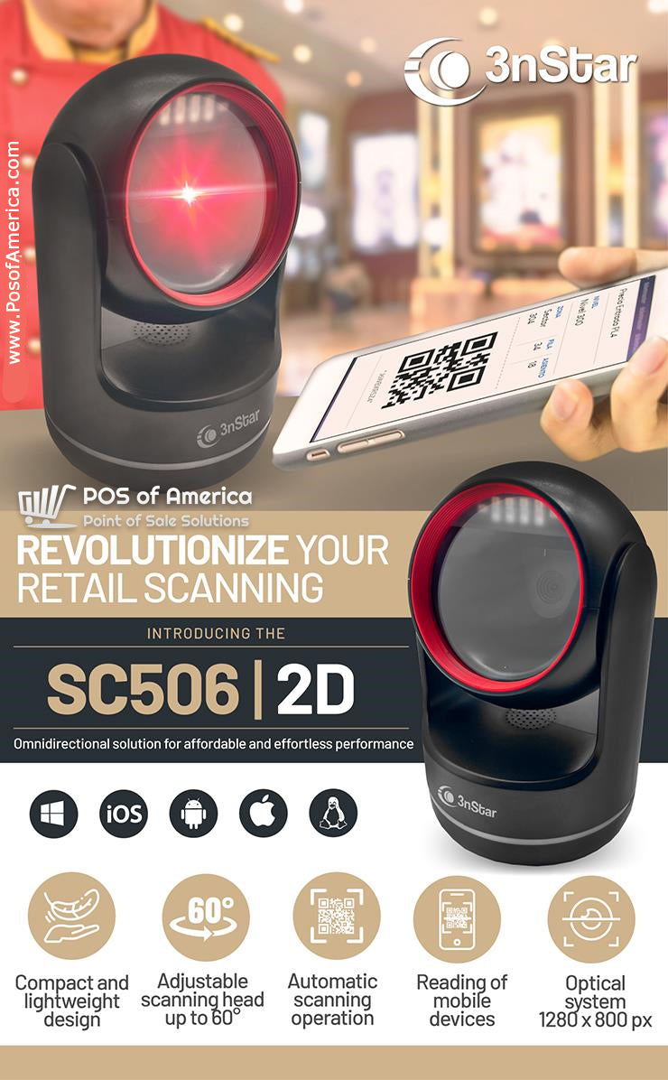 3nStar 2D Hands Free Omni-directional Barcode Scanner SC506 USB