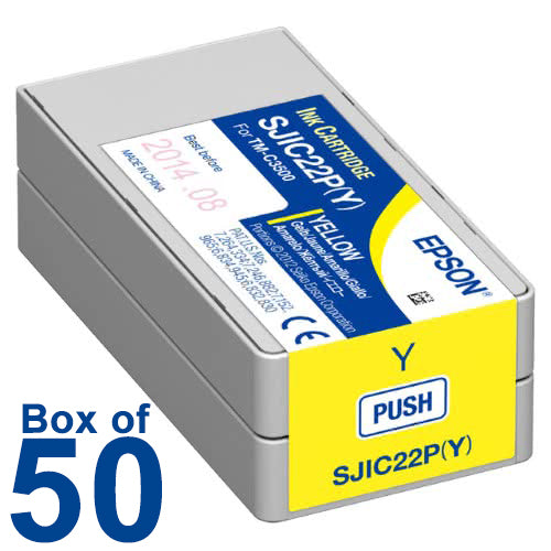 Pack of 50 Genuine Epson SJIC22P (Y) Yellow Pigment Ink Cartridge for TM-C3500 C33S020583 - POS OF AMERICA