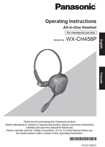 Manual - Panasonic Attune 458P (WX-CH458P) All-In-One Wireless Headset - Operating Instructions - POS OF AMERICA