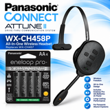 Panasonic Attune 458P (WX-CH458P) All-In-One Wireless Headset Replaces WX-CH457 with Eneloop Pro AA Rechargeable Batteries – 4-Pack