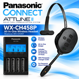 Panasonic Attune 458P (WX-CH458P) All-In-One Wireless Headset Replaces WX-CH457 with Eneloop Pro "AA" Charger CC65 with 4 Pack Batteries