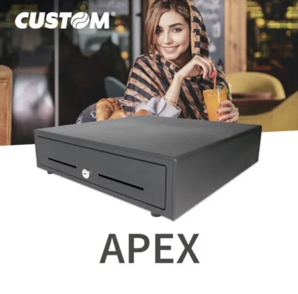 Custom America Apex Pro Cash Drawers Canadian 4-Bill 16x16, Black, EPC Cable Heavy Duty - POS OF AMERICA