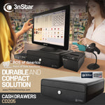 3nStar Compact Cash Drawer 3 bills 4 Coins Size: 3.5" (H) x 9.4" (W) x 11.4" (D) – CD205 - POS OF AMERICA