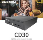 Custom America CD30 Cash Drawers 16x16, Black, 5 bill slots, 8 coin slots EPC Cable - POS OF AMERICA