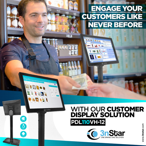 3nStar LCD 9.7″ Customer Display PDL110U VGA + HDMI TOUCH SCREEN  PDL110VHT-12 - POS OF AMERICA