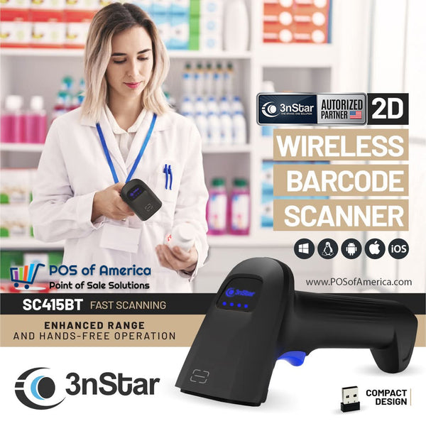 3nStar 2D Wireless Handheld Barcode Scanner SC415BT - POS OF AMERICA