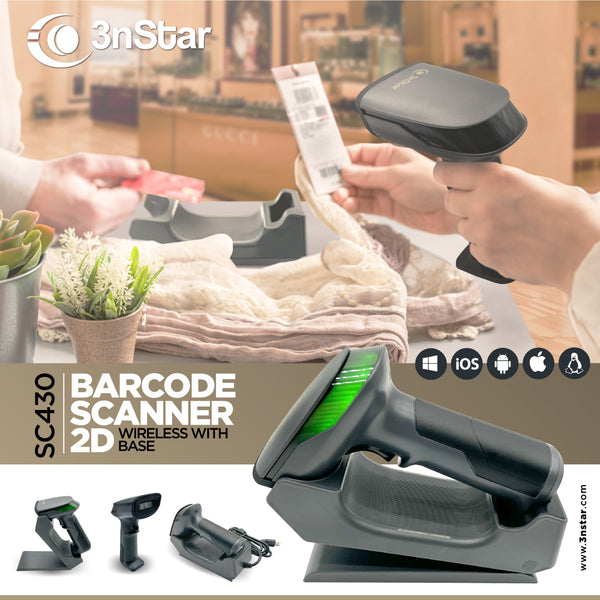 3nStar Wireless 2.4Ghz. BT/Radio Handheld Barcode Scanner 2D with USB ...