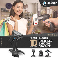 3nStar 1D Imager Handheld Barcode Scanner with Base and Autosense (SCI150)