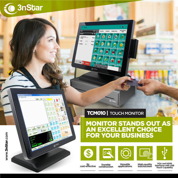 3nStar 15″ Led Touch Screen Monitor Free Bezel 10 Points Capacitive (TCM010VH) VGA + HDMI - POS OF AMERICA