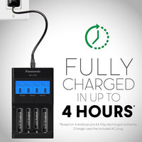 Panasonic Attune Eneloop Pro "AA" Charger CC65 with 4 Pack Batteries WAS-AACHARGER-4PK
