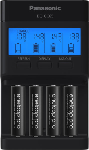 Panasonic Attune Eneloop Pro "AA" Charger CC65 with 4 Pack Batteries WAS-AACHARGER-4PK