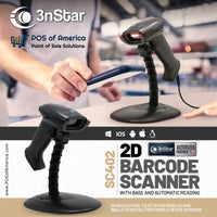 3nStar 2D Handheld Barcode Scanner with Base and Autosense (SC402) - POS OF AMERICA