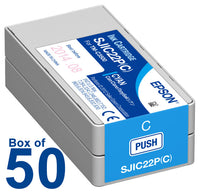 Box of 50 Genuine Epson SJIC22P (C) Cyan Pigment Ink Cartridge for TM-C3500 C33S020581 - POS OF AMERICA
