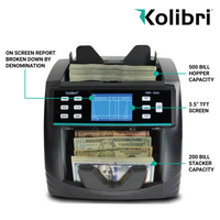 Kolibri KBR-1500 Bank-Grade Bill Counter, Sorter and Reader with Counterfeit Detection - POS OF AMERICA