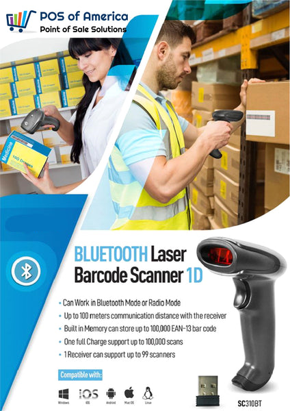 3nStar 1D Cordless Barcode Scanner (SC310BT) - POS OF AMERICA