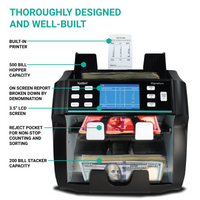 Kolibri SIGNATURE™ 2-Pocket Business-Grade Mixed Bill Counter, Sorter and Reader with Counterfeit Detection - POS OF AMERICA