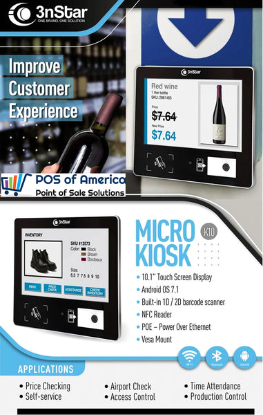3nStar ANDROID Micro Kiosk K10 Power Over Ethernet Wi-fi, Bluetooth - POS OF AMERICA