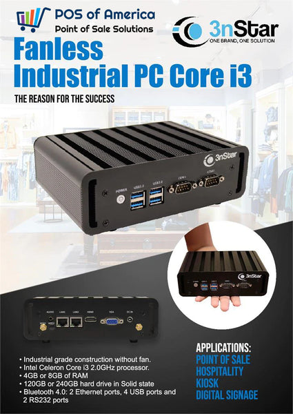 3nStar Industrial mini PC Fanless Core i3 (PC080WV) 4GB+120GB SSD WINDOWS 10