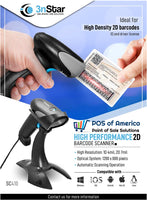 3nStar 2D USB Handheld Barcode Scanner with Base and Autosense (SC410) - POS OF AMERICA