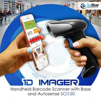 3nStar 1D Imager Handheld Barcode Scanner with Base and Autosense (SCI150) - POS OF AMERICA